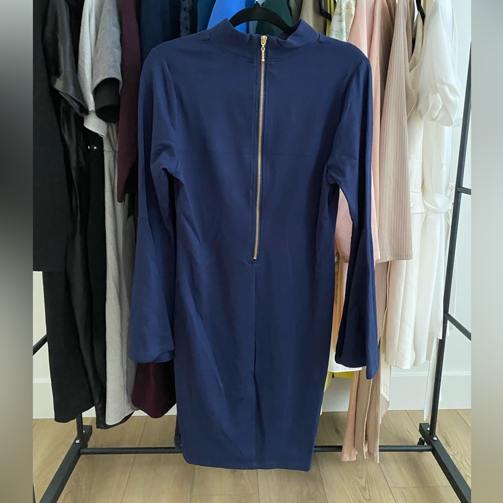 Navy bodycon dress with bell sleeves - Picture 3 of 5